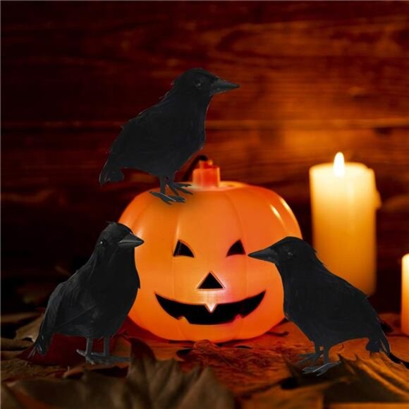 Halloween Black Feathered Crows, Lifelik Halloween Decoration Birds - Picture 5 of 7